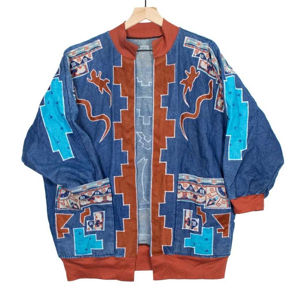 Southwestern Patchwork Denim Kimono Style Jacket